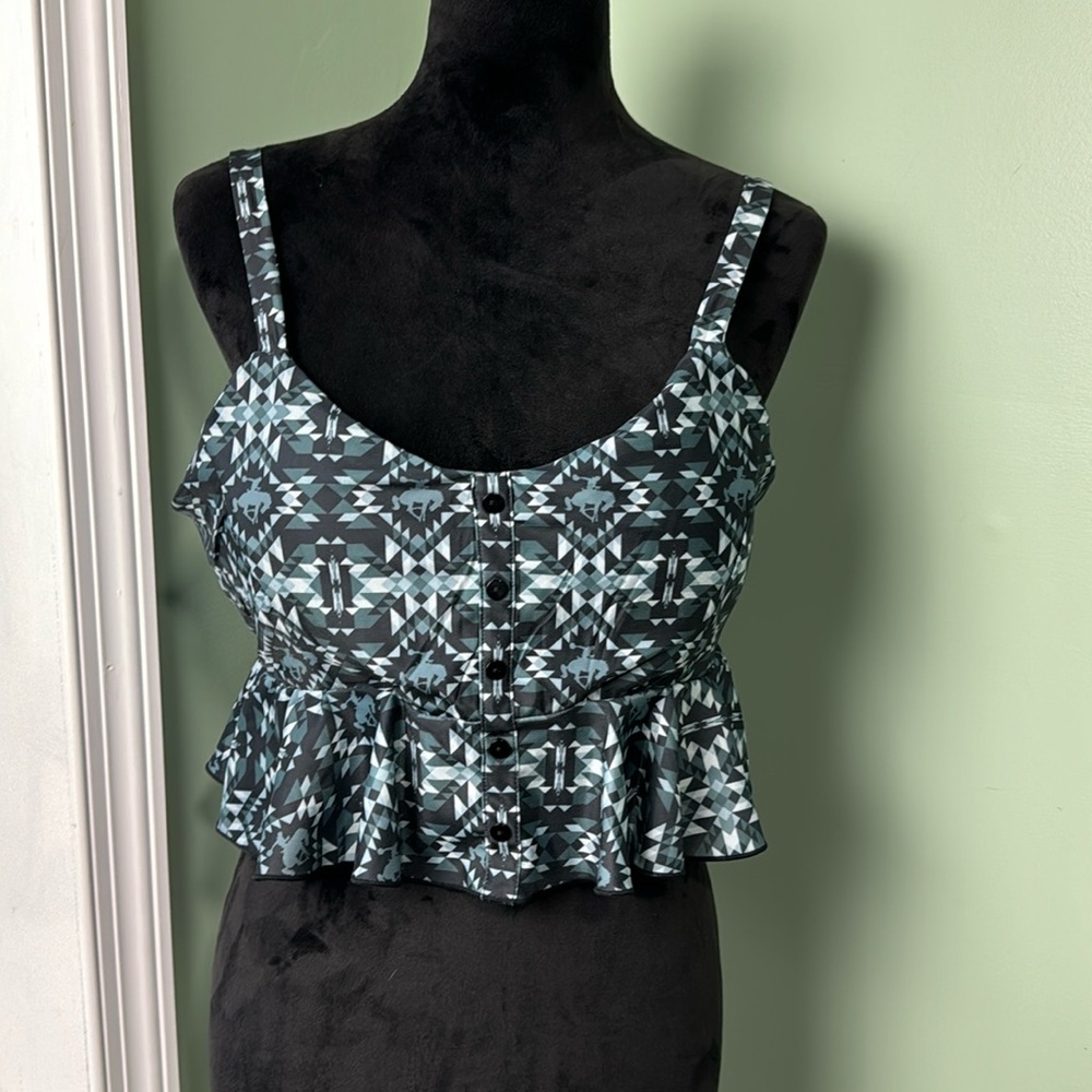 NWT crazy train gray Aztec print swim top XL